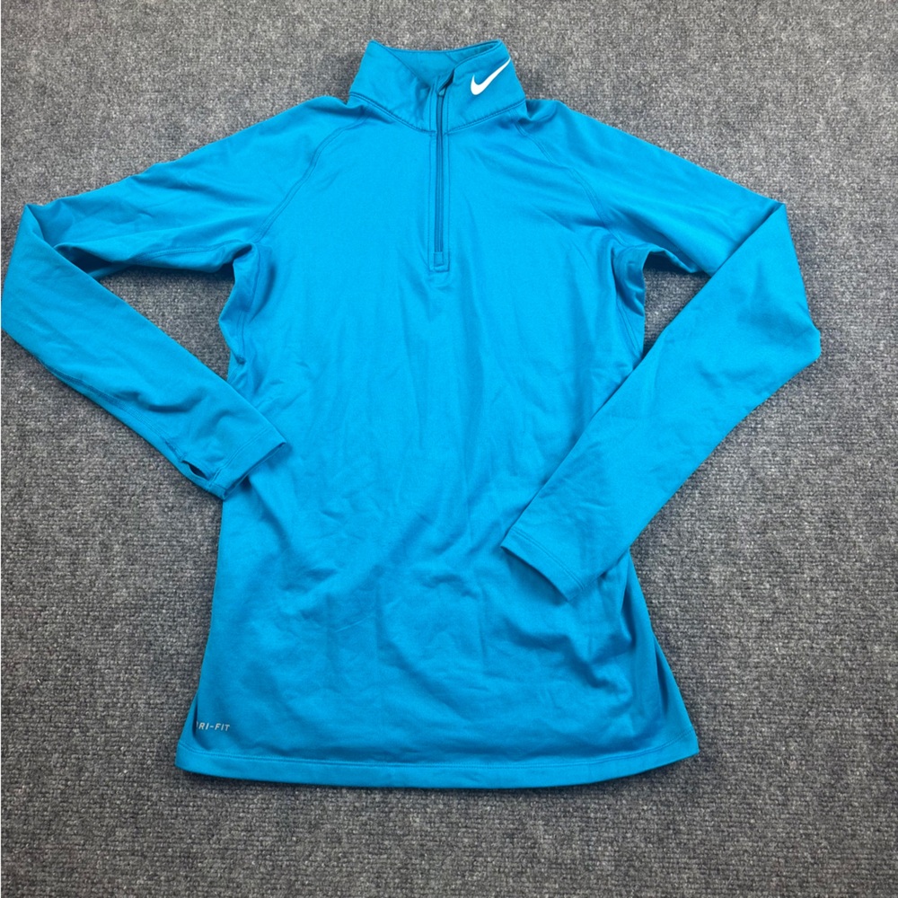 NIKE Women’s Pro Combat Blue 1/4 Zip Pullover Compression Dri-Fit Shirt - Medium